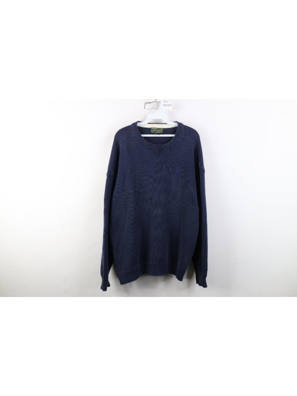 Vintage 90s Streetwear Mens Large Faded Blank Cotton Knit Crewneck Sweater Blue